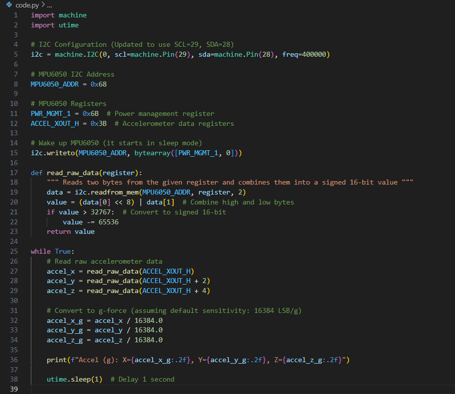 MicroPython code running on the Acceleration Monitor PCB