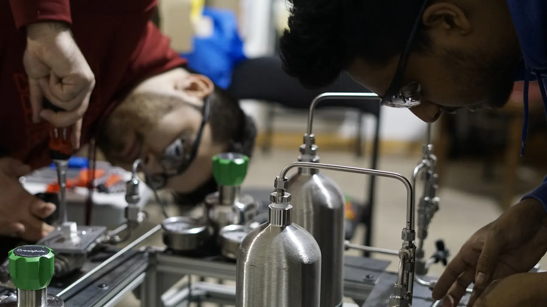 Close view of Spender plumbing during the January 2023 cold-flow attempt
